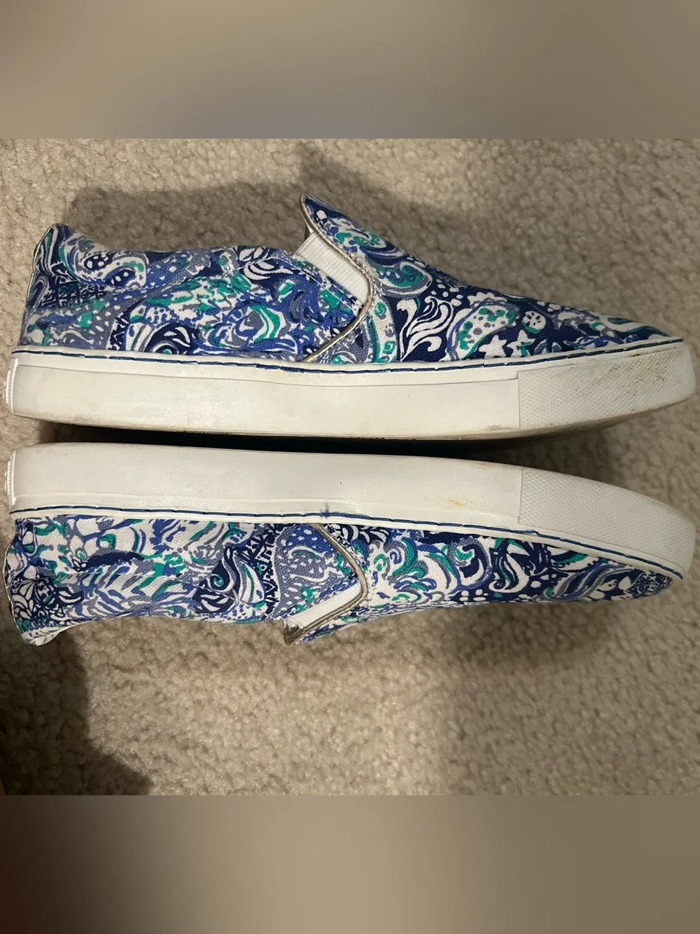 Lilly Pulitzer Blue White Teal Patterned Slip-On Sneakers